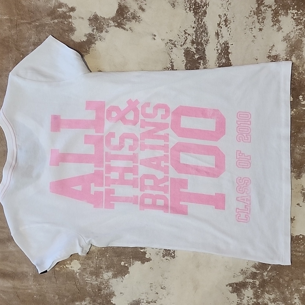 HTF Pink VS "All This And Brains Too" T-shirt. Size: M